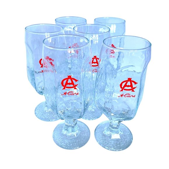 Beer Glasses AC Adolph COORS Rippled Texture Hex Design Stem Set of 6 Vintage - Picture 1 of 9